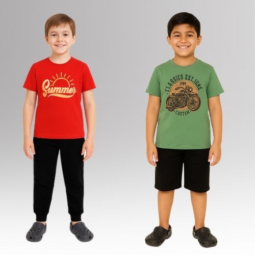 Round Neck Printed Super Combed Cotton T-shirt, (Pack of 2)