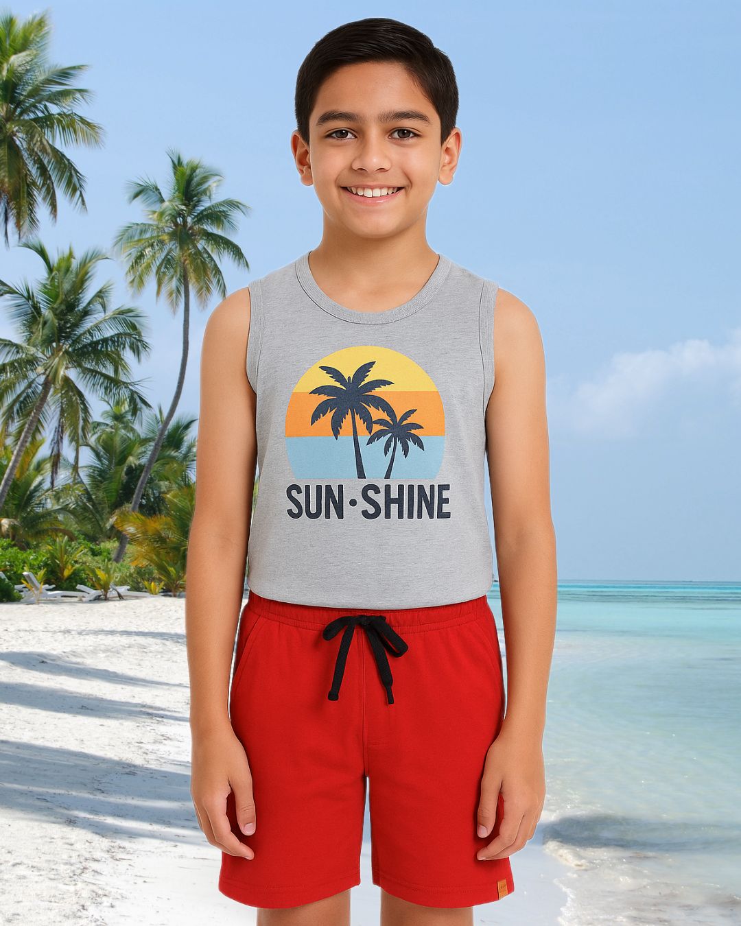Kids Cotton Shorts Black & Red