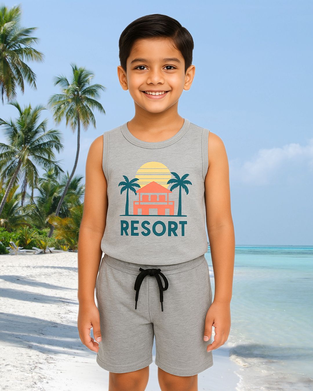Kids Cotton Shorts Grey & Blue