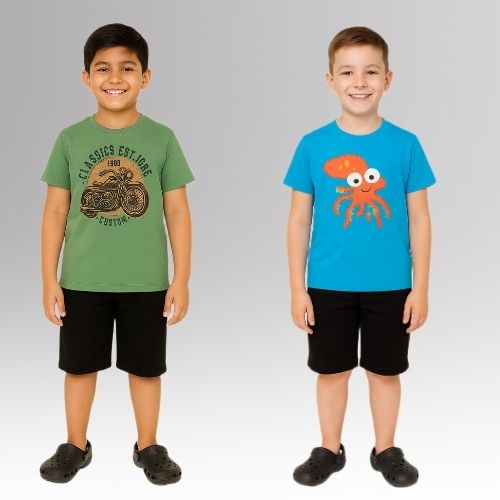 Round Neck Printed Super Combed Cotton T-shirt, (Pack of 2)