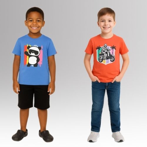 Round Neck Printed Super Combed Cotton T-shirt, (Pack of 2)