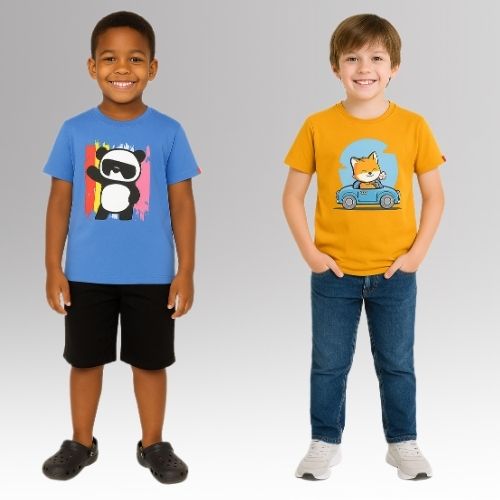 Round Neck Printed Super Combed Cotton T-shirt, (Pack of 2)