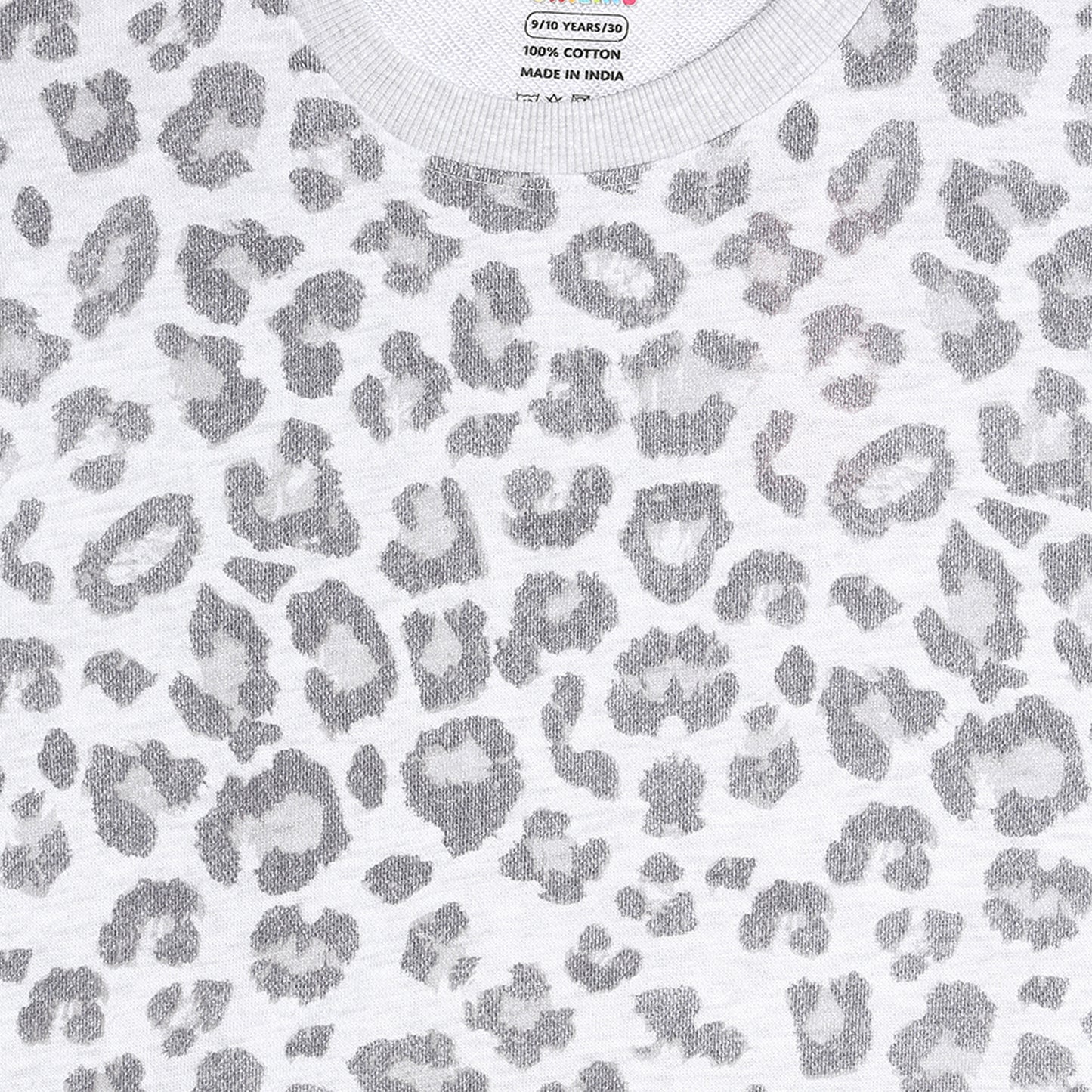 Girls Fleece Printed Round Neck Sweatshirt | Grey Animal Print