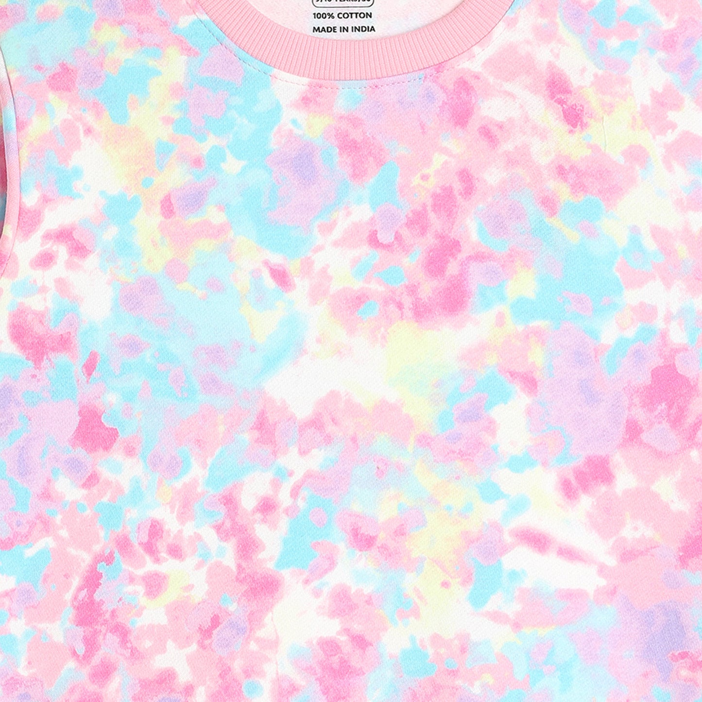 Girls Fleece Printed Round Neck Sweatshirt | Pink Tie Dye