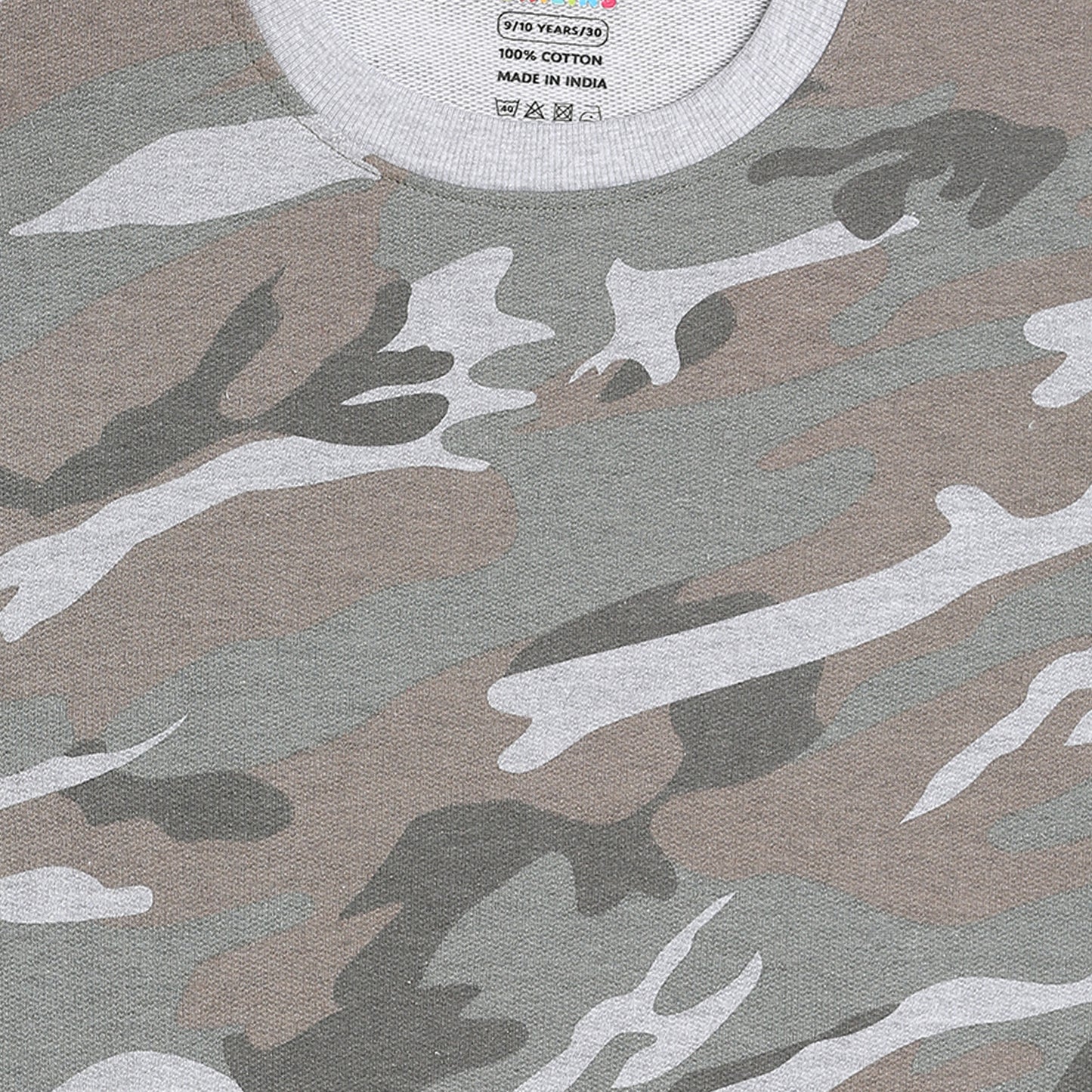 Boys Fleece Printed Round Neck Sweatshirt | Grey Camouflage