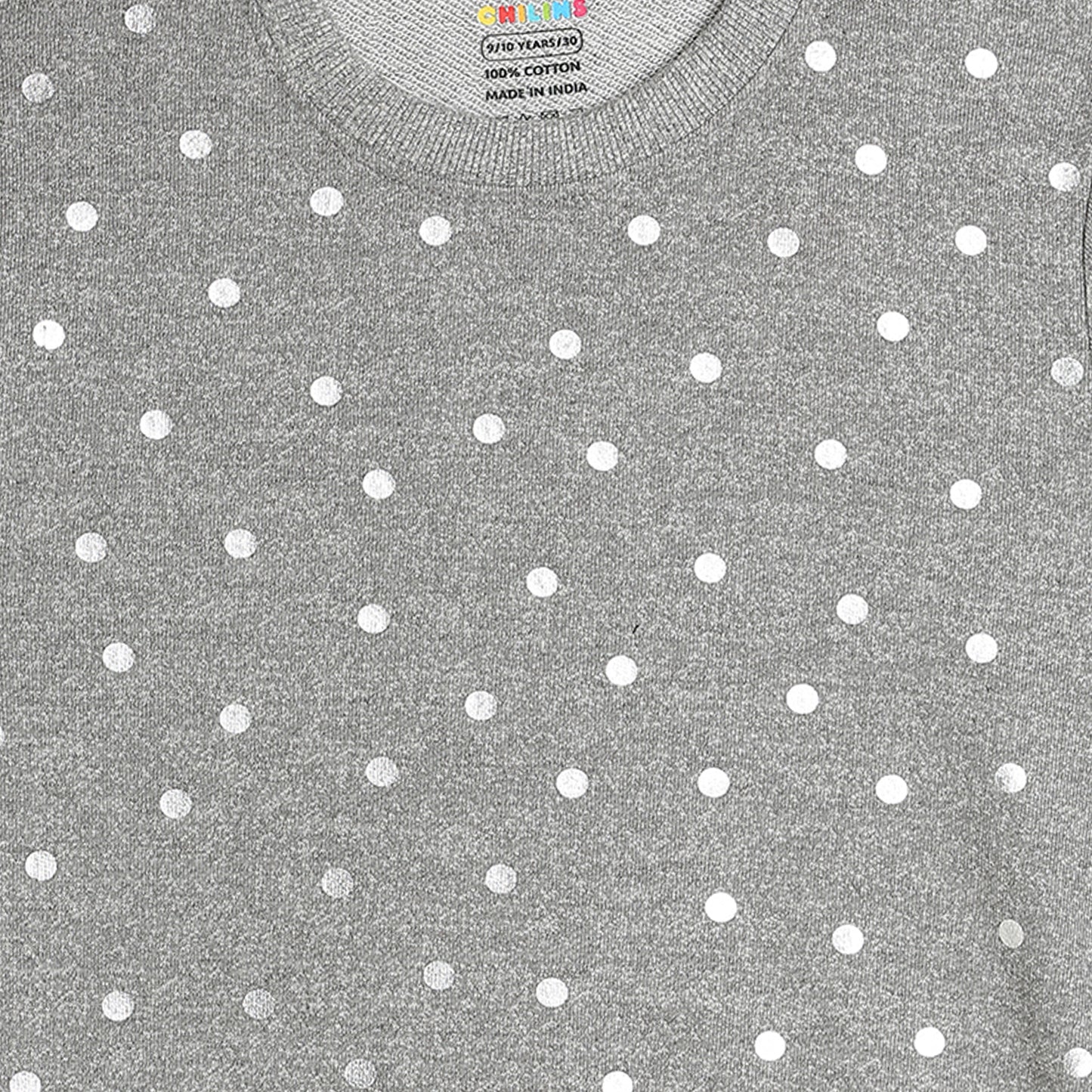Girls Fleece Printed Round Neck Sweatshirt | Grey Dot Print
