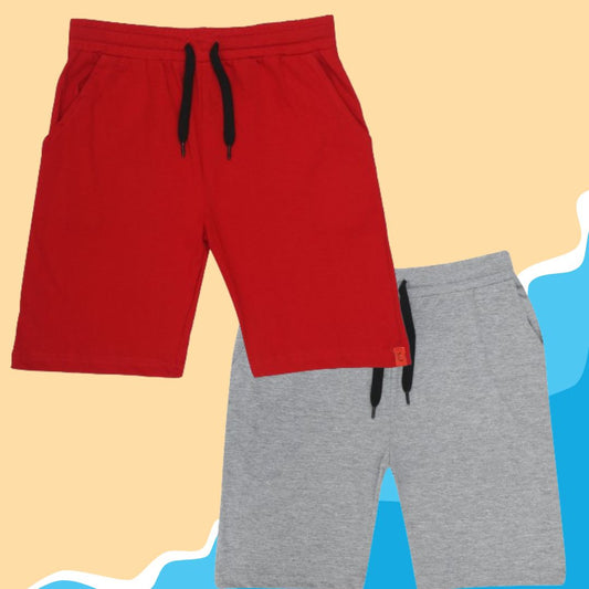 Kids Cotton Shorts Grey & Red