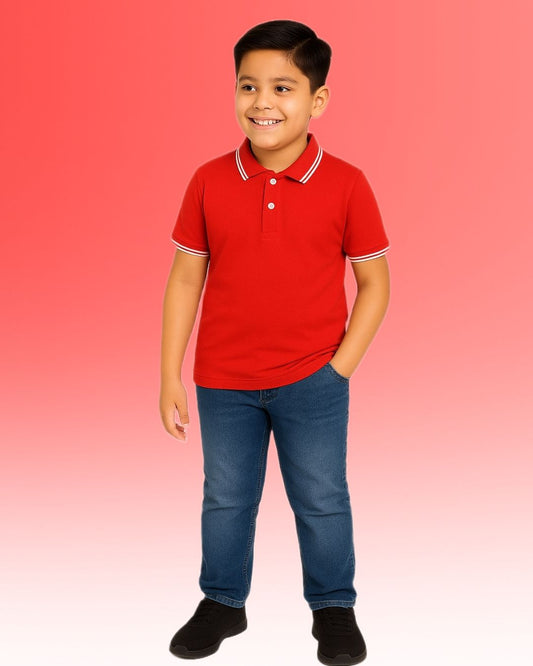 Chilins Kids Solid Polo Tshirt, Color- Red