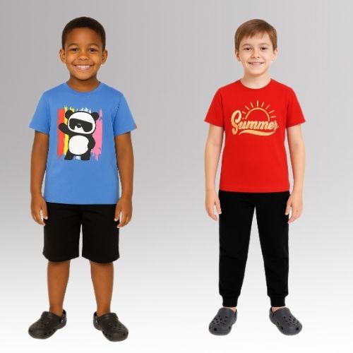 Round Neck Printed Super Combed Cotton T-shirt, (Pack of 2)