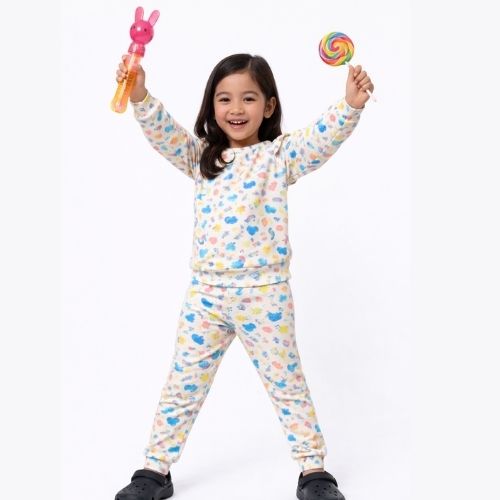 CHILINS Girls Printed Sweatshirt & Jogger Set – Soft Cotton Lounge Wear