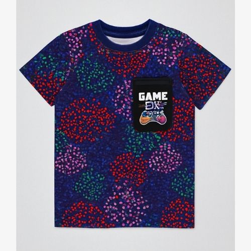 CHILINS Girls Cotton Printed T-Shirt with Game Patch – Casual Everyday Wear