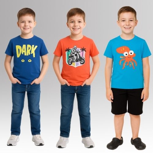 Round Neck Printed Super Combed Cotton T-shirt, (Pack of 3)