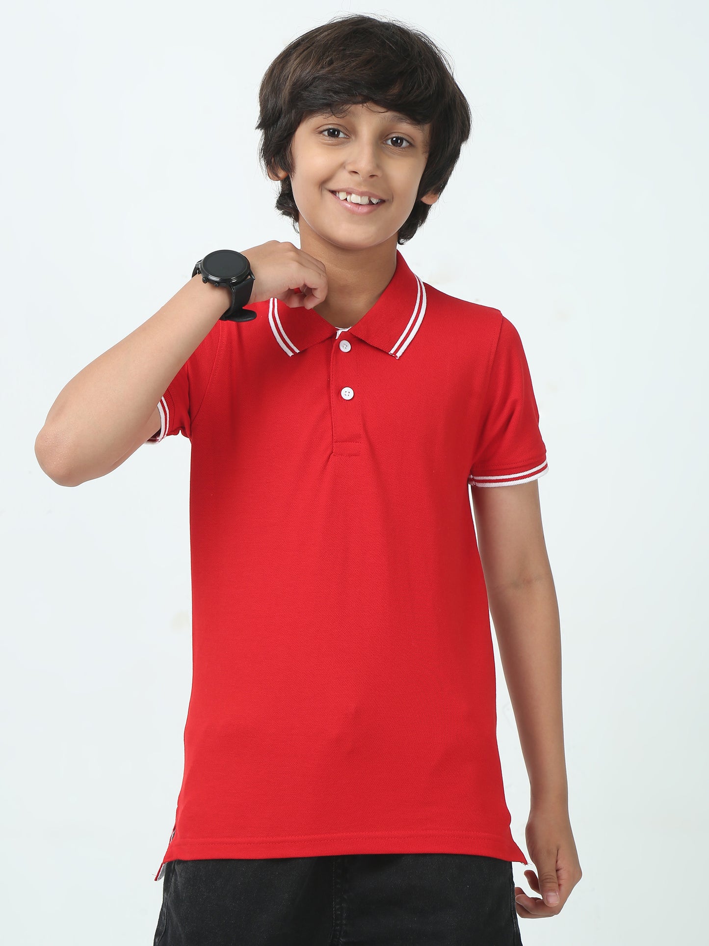 Chilins Boys Solid Polo Tshirt, Color- Red