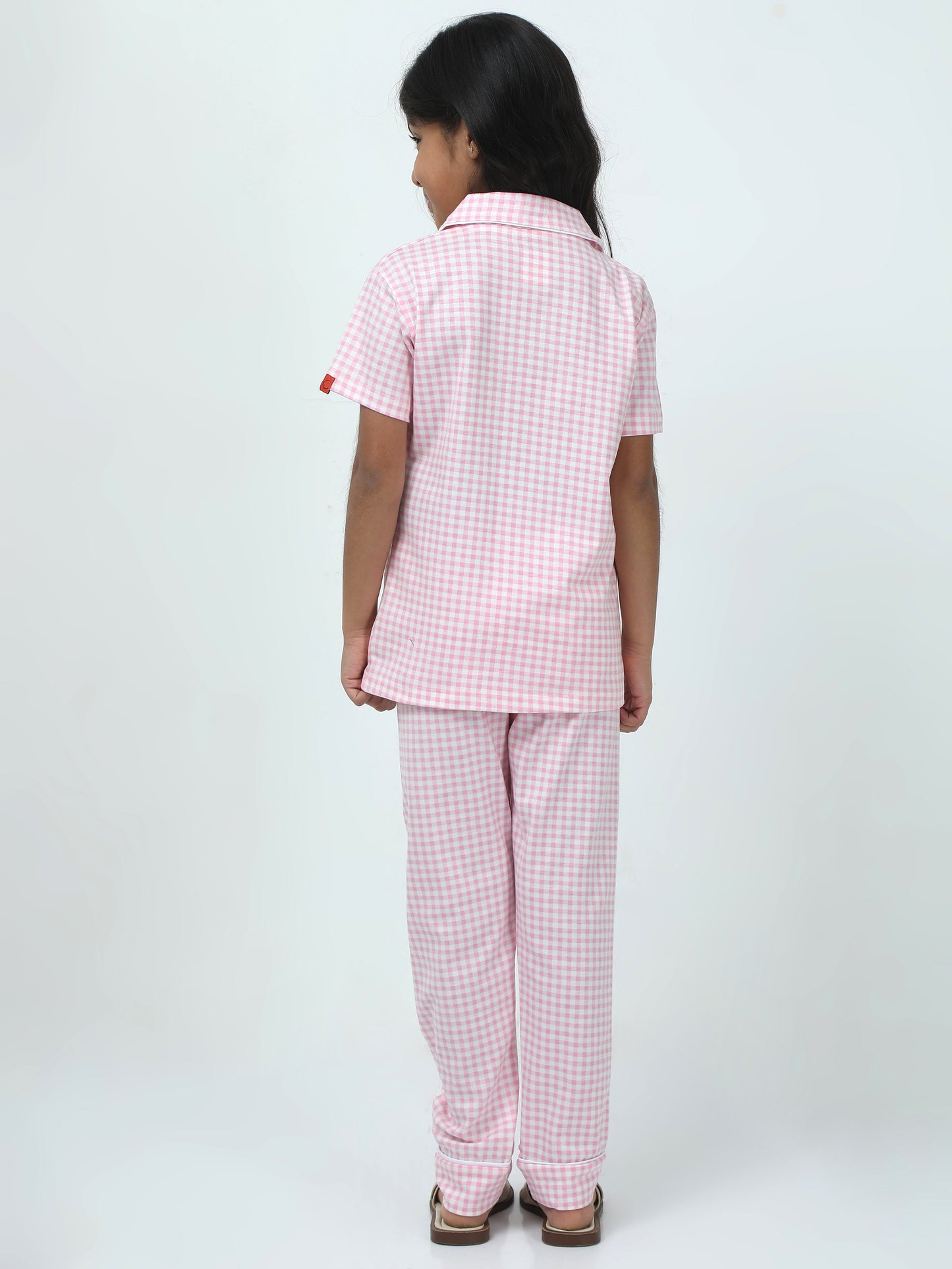 Baby Pink Cotton Printed Girls Night Suit