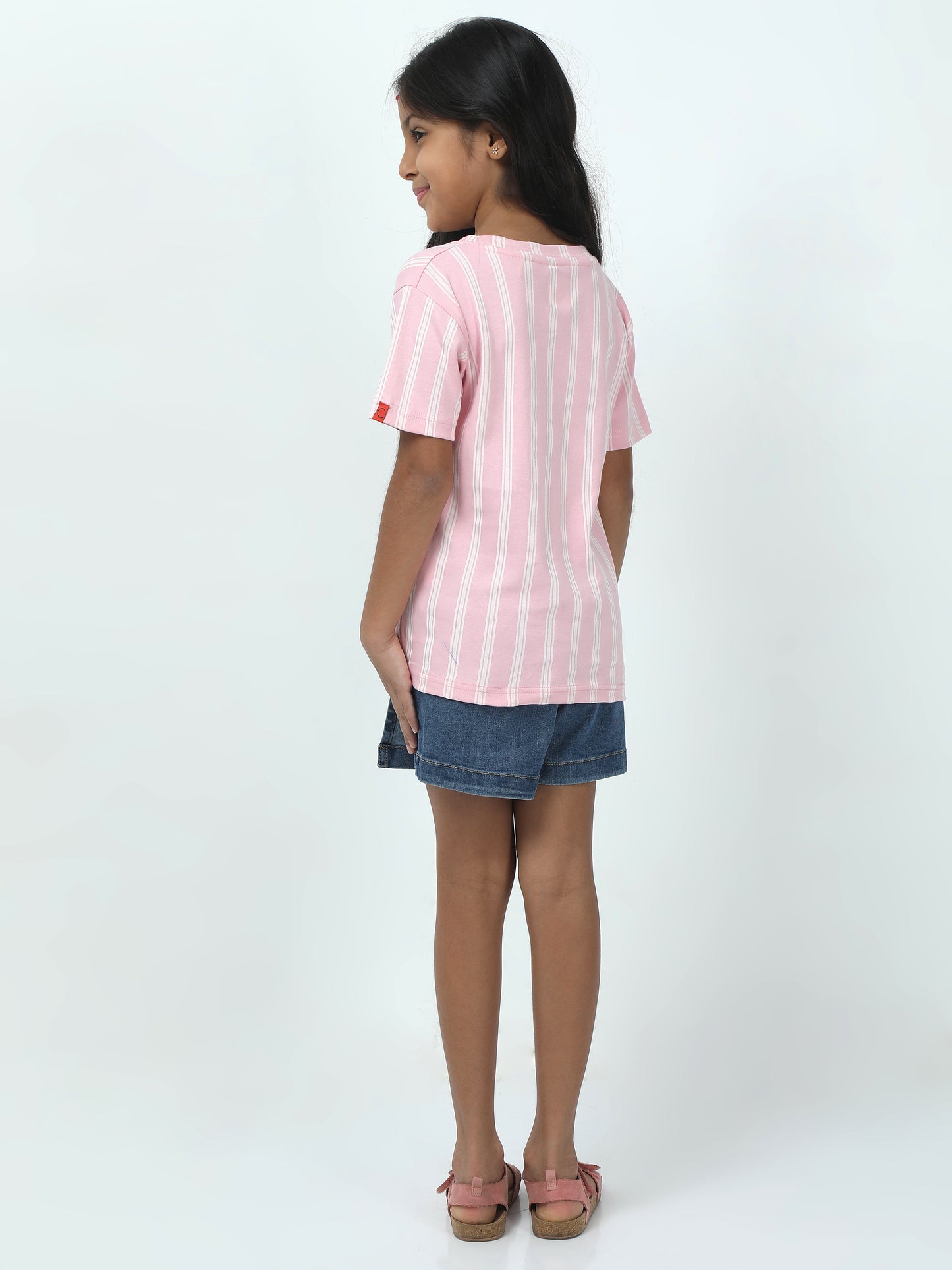 Kids Girls Regular Fit T-Shirt- Pink Strip