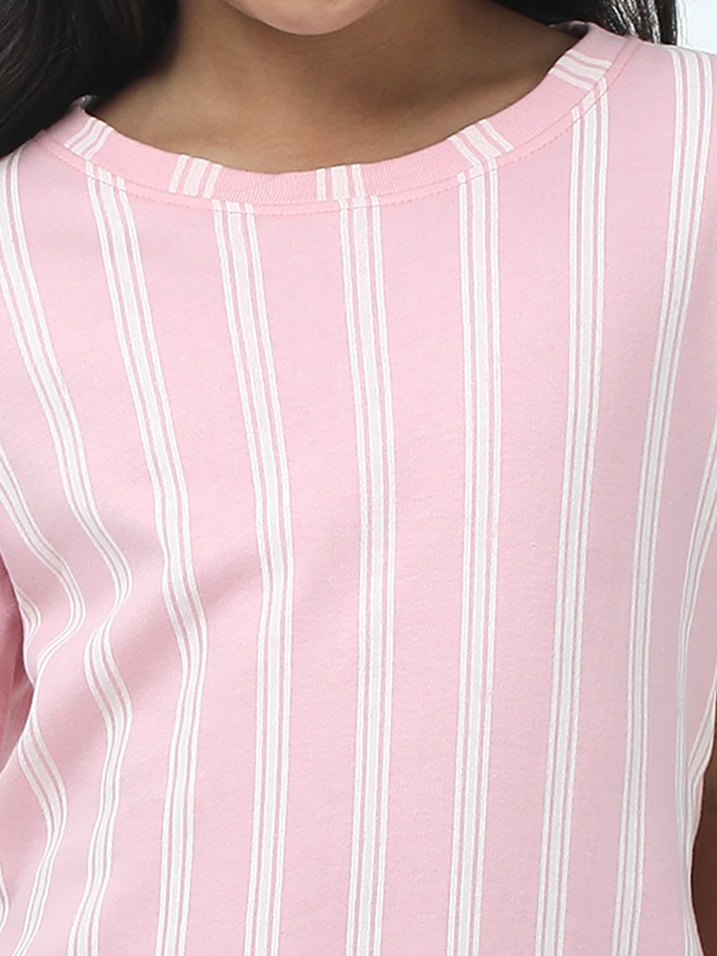 Kids Girls Regular Fit T-Shirt- Pink Strip
