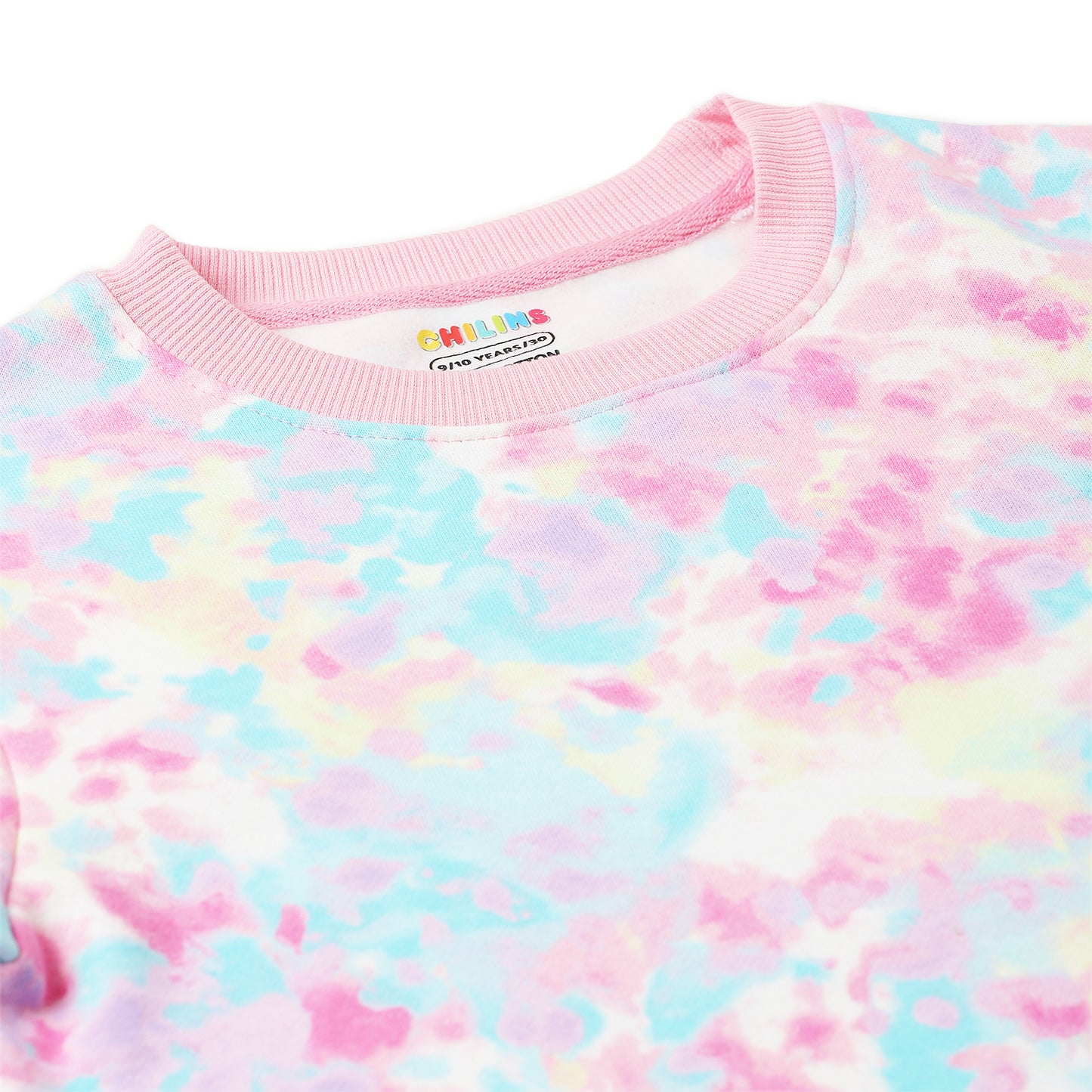 Girls Fleece Printed Round Neck Sweatshirt | Pink Tie Dye