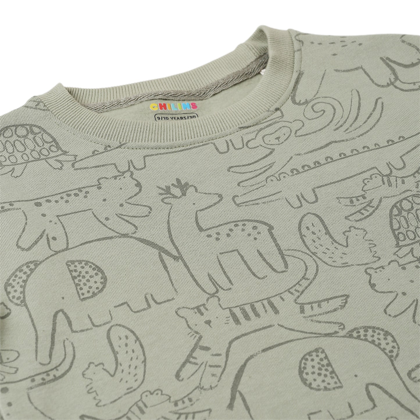 Boys Fleece Printed Round Neck Sweatshirt | Mehandi Animal Cartoon Print