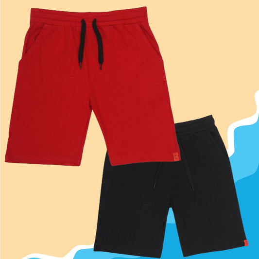 Kids Cotton Shorts Black & Red