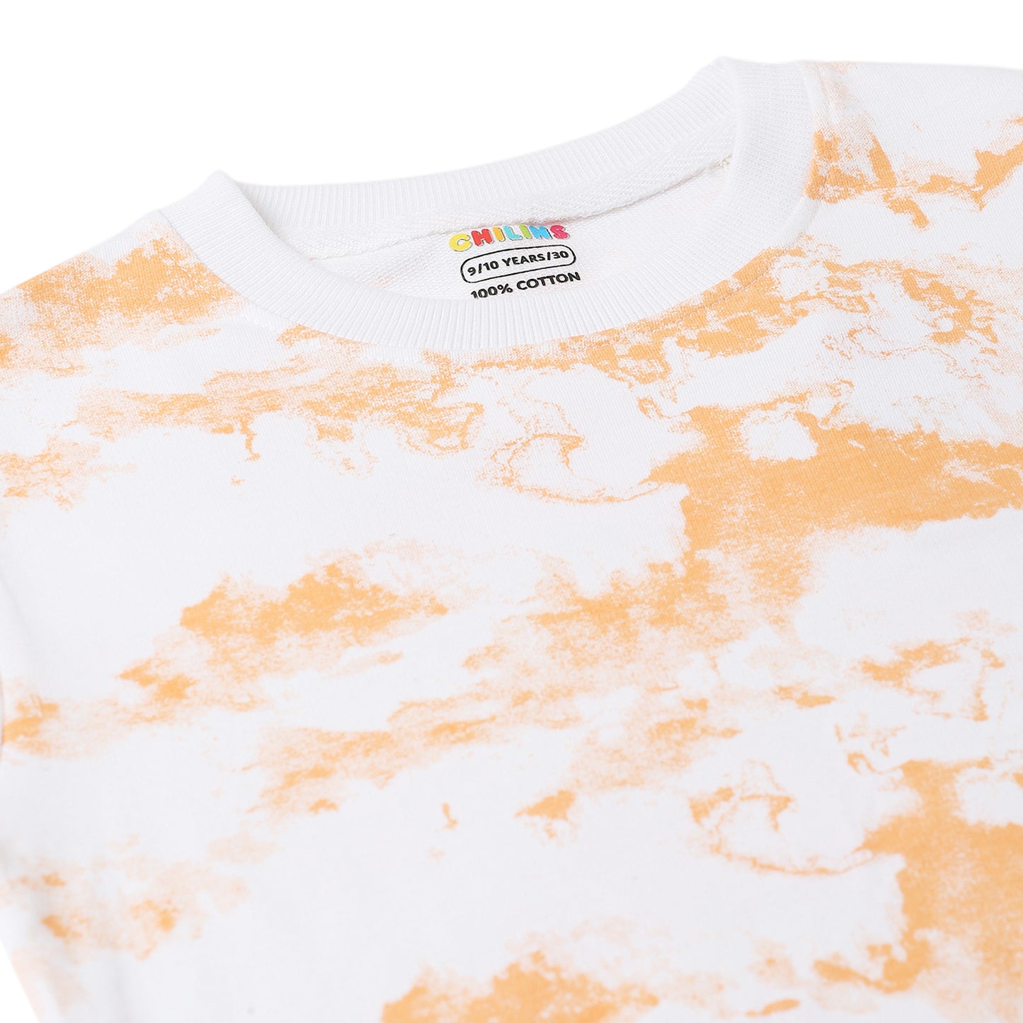 Girls Fleece Printed Round Neck Sweatshirt | Orange Tie Dye