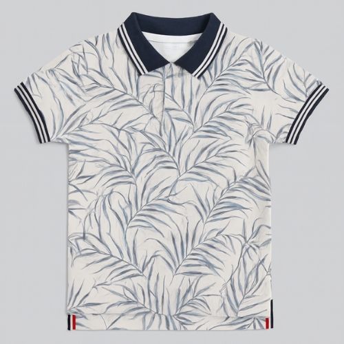 CHILINS Boys Printed Cotton Polo T-Shirt – Casual Leaf Print Tee