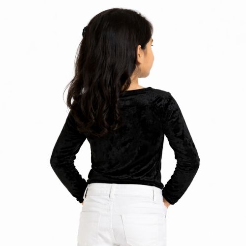 CHILINS Girls Black Velvet Full Sleeve Top – Stylish Party & Casual Wear