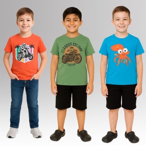 Round Neck Printed Super Combed Cotton T-shirt, (Pack of 3)