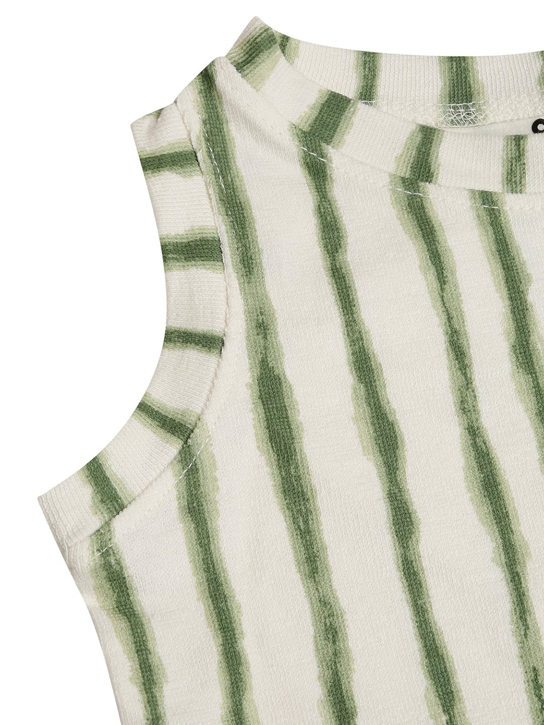 CHILINS Girls White Green Ribbed Cotton Crop Top Stylish & Comfortable Kidswear