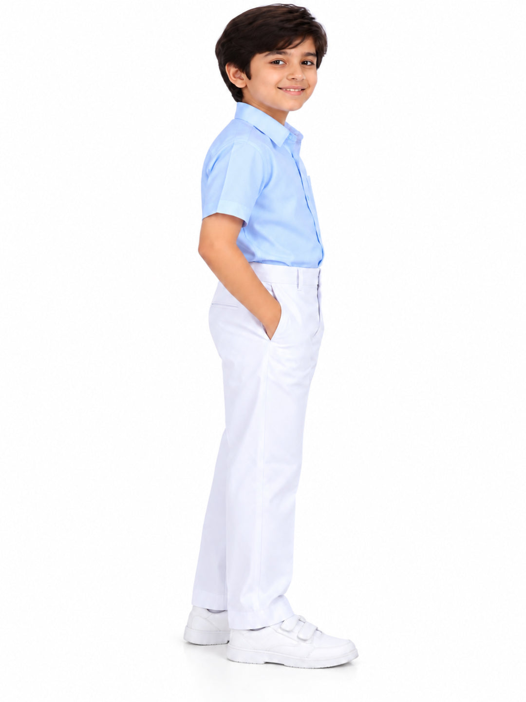 CHILINS Boys White School Uniform Pants | Straight Fit Formal Trousers