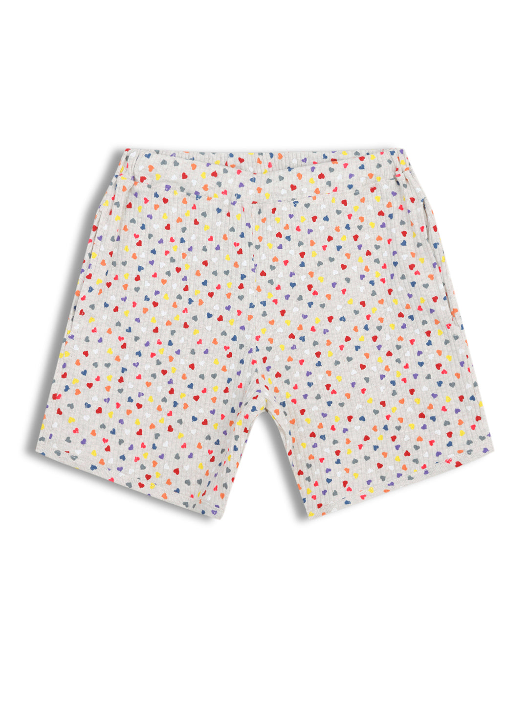 CHILINS Girls Cotton T-Shirt & Shorts Set – Heart Dot Print, Beige