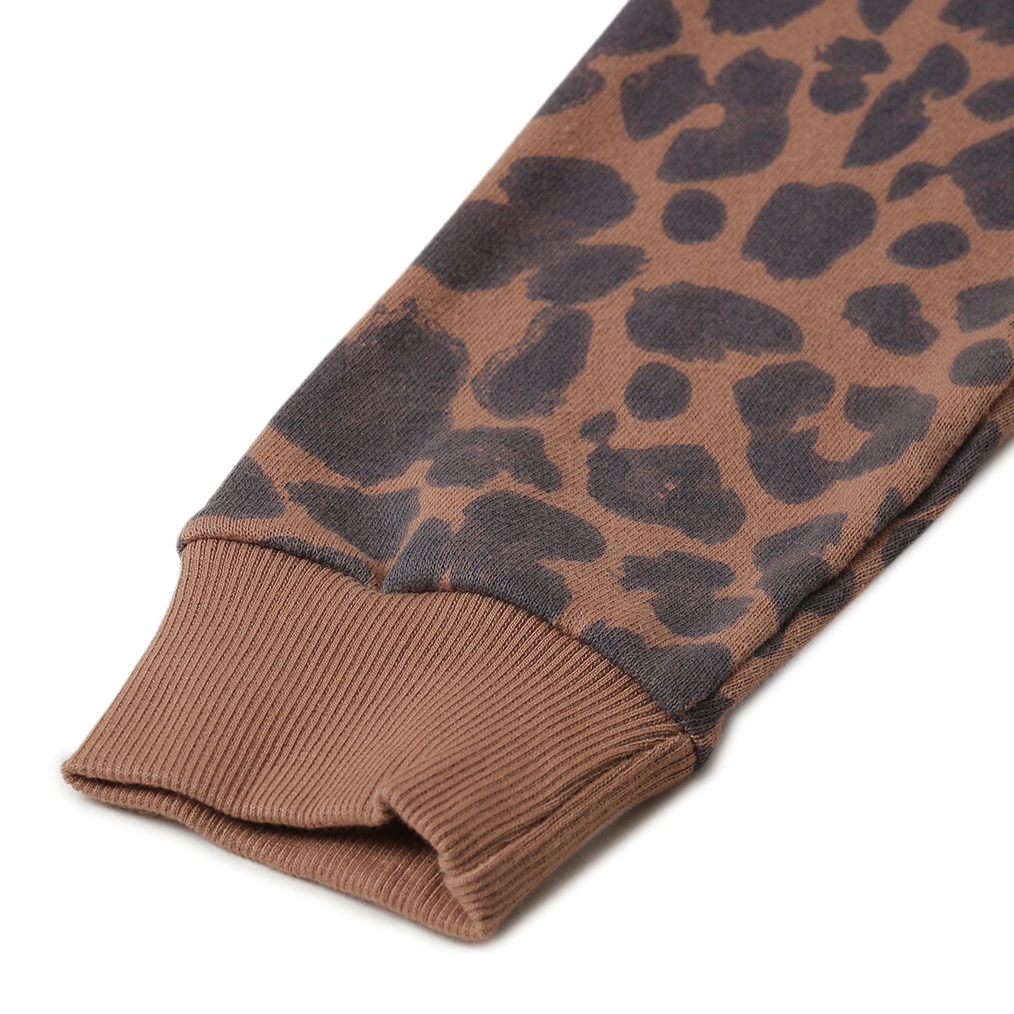 Girls Fleece Printed Round Neck Sweatshirt | Black Brown Animal Print