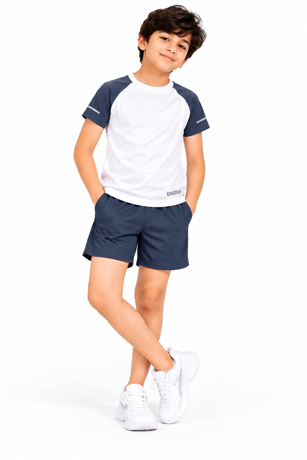 CHILINS Kids White & Navy Blue Sports T-Shirt | Boys & Girls | Raglan Sleeves | Active Wear