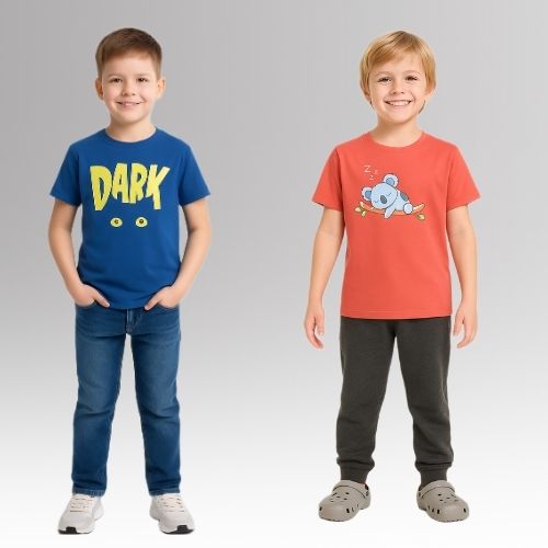 Round Neck Printed Super Combed Cotton T-shirt, (Pack of 2)