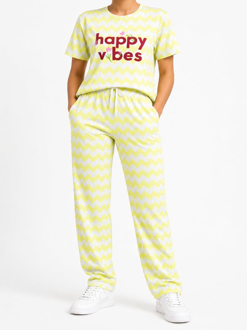 CHILINS Girls Light Green & Grey Printed T-Shirt & Jogger Set – Casual Lounge Wear