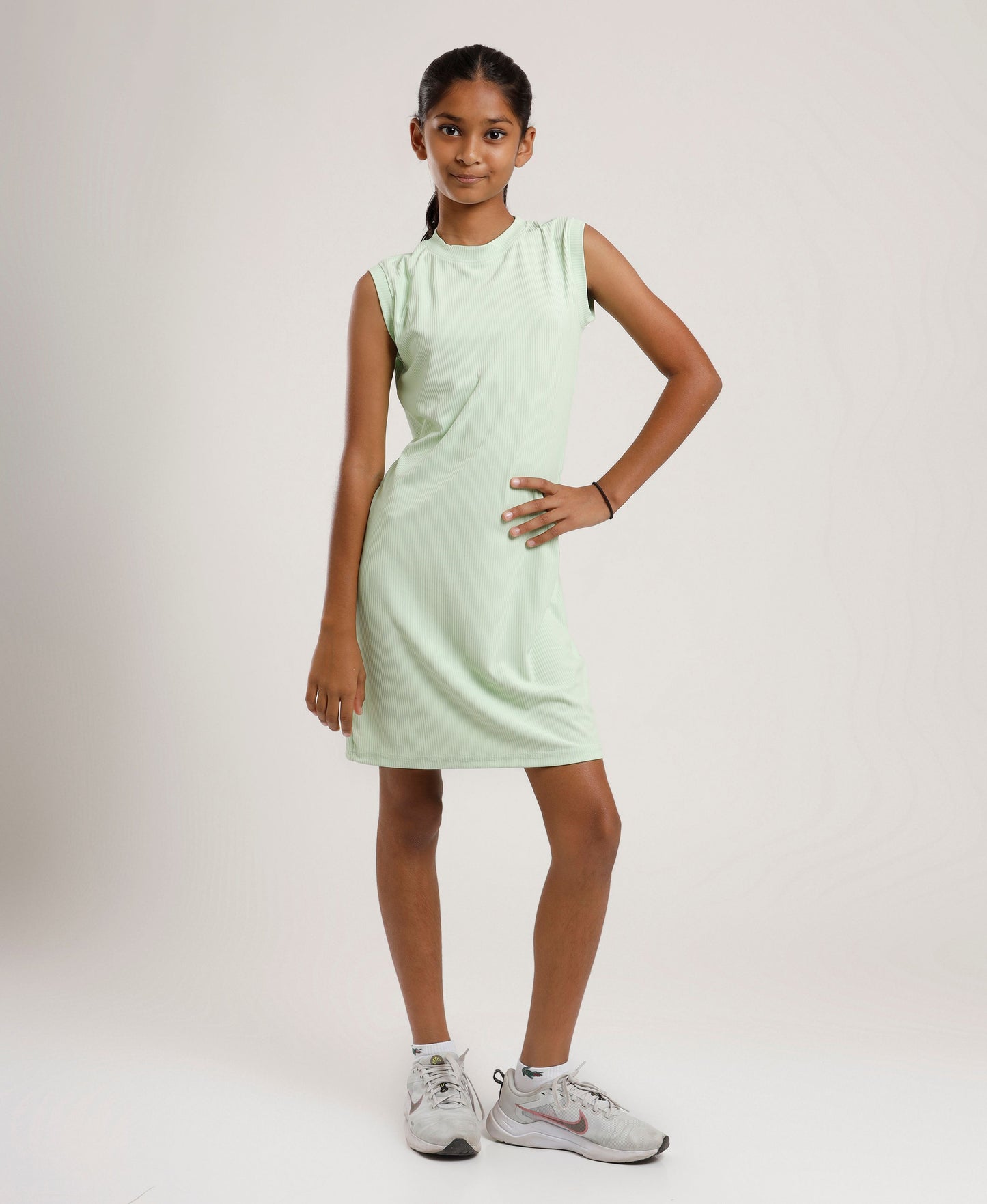 Girls Solid Mint Green Sleeveless Dress | Everyday Knee-Length Casual Wear