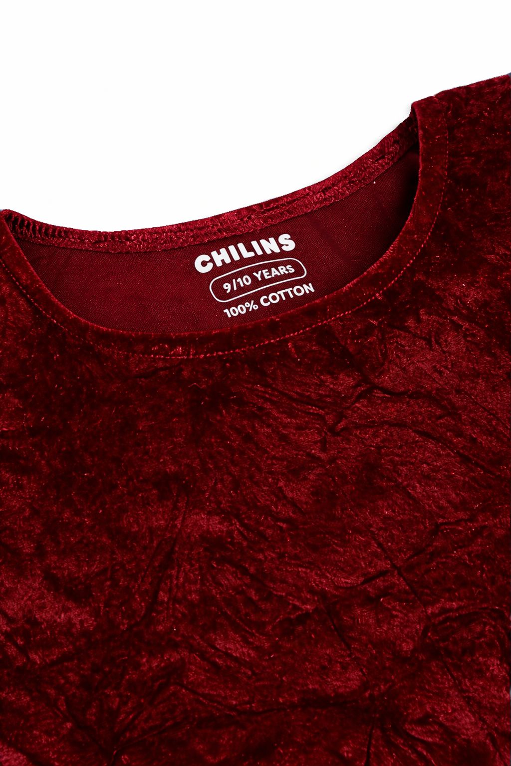 CHILINS Girls Red Velvet Top | Soft Crushed Velvet Flutter Sleeve Party Wear T-Shirt