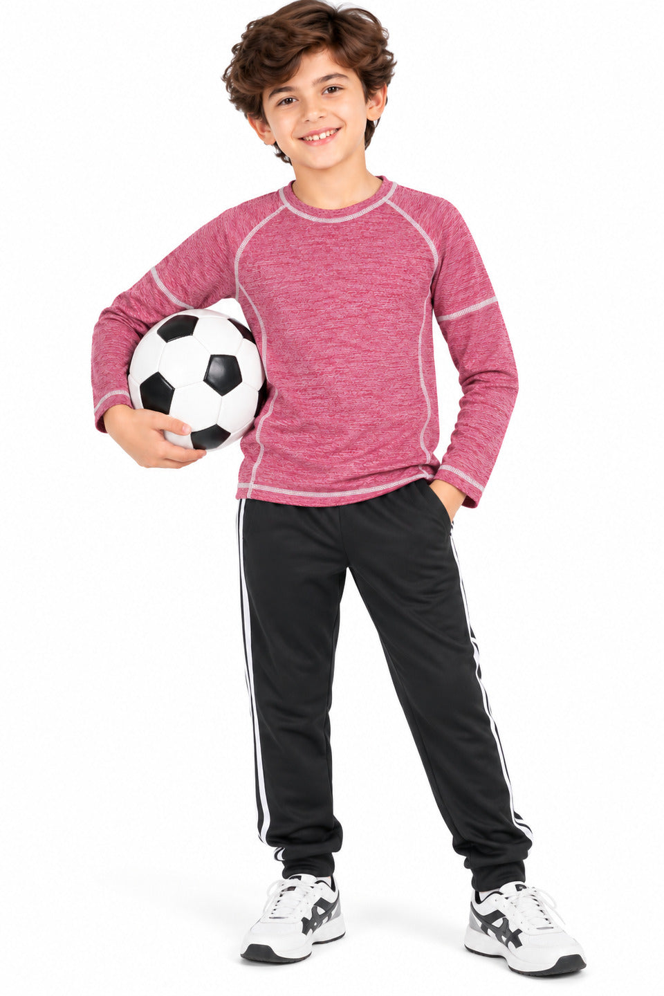 CHILINS Boys Pink Melange Full Sleeve T-Shirt | Round Neck | Raglan Sleeves