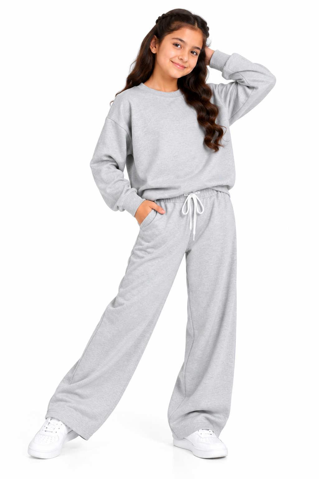 CHILINS Girls Grey Sweatshirt & Wide-Leg Pants Co-Ord Set
