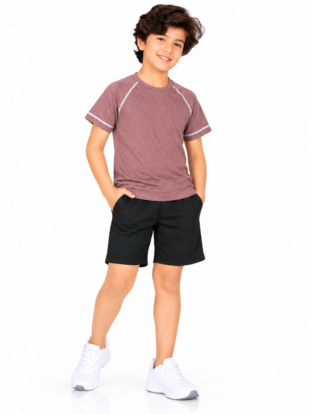 CHILINS Kids Dusty Rose Sports T-Shirt | Boys & Girls | Raglan Sleeves | Textured Active Wear
