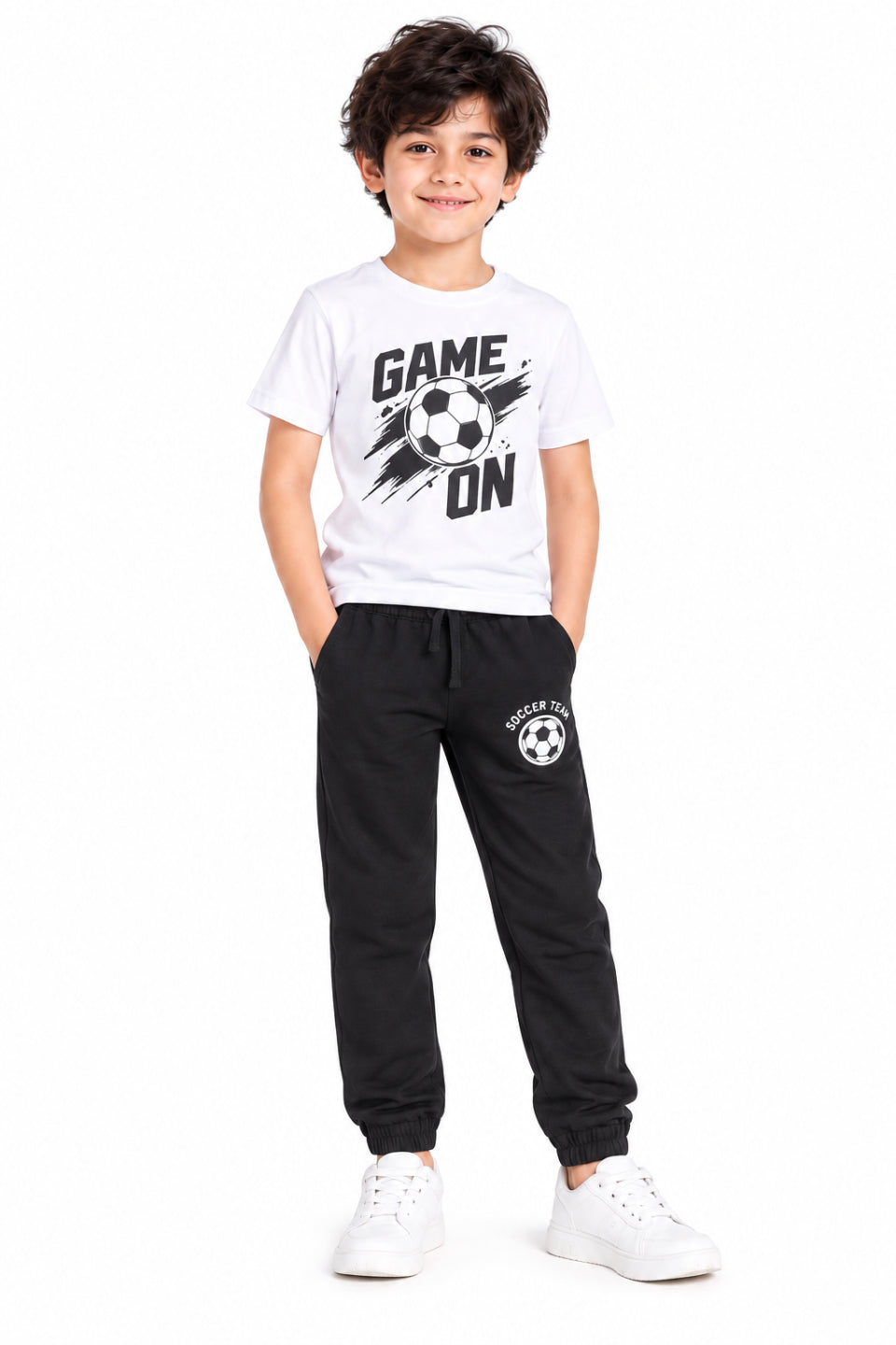 CHILINS Boys Black Joggers | Soccer Print Jogger Pants | Elasticated Waist | Casual & Activewear