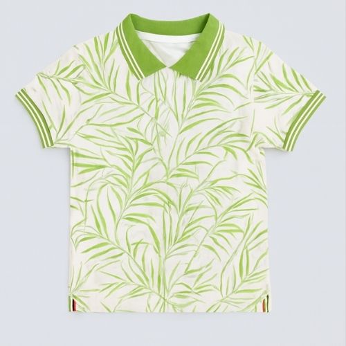 CHILINS Boys Printed Cotton Polo T-Shirt – Casual Leaf Print Tee