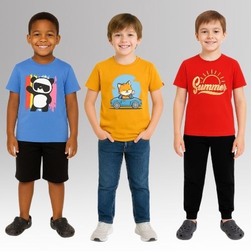 Round Neck Printed Super Combed Cotton T-shirt, (Pack of 3)