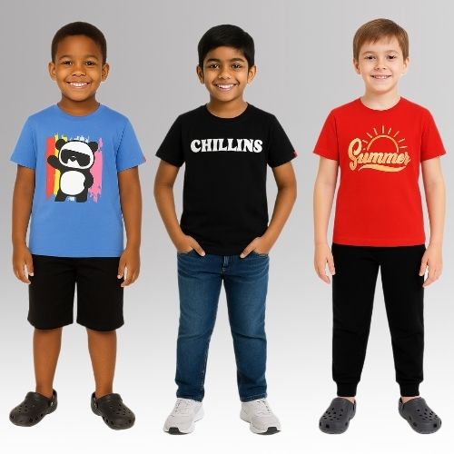 Round Neck Printed Super Combed Cotton T-shirt, (Pack of 3)