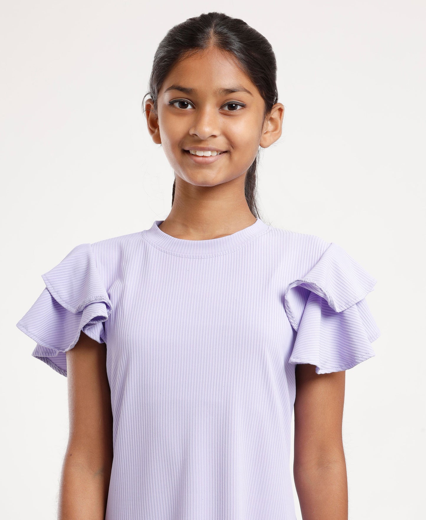 Girls Light Purple Shift Dress | Stylish Ruffle Sleeves | Casual & Outing Wear