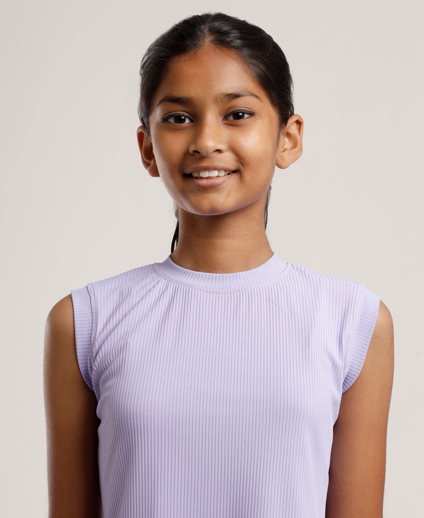 Girls Solid Light Purple Sleeveless Dress | Everyday Knee-Length Casual Wear