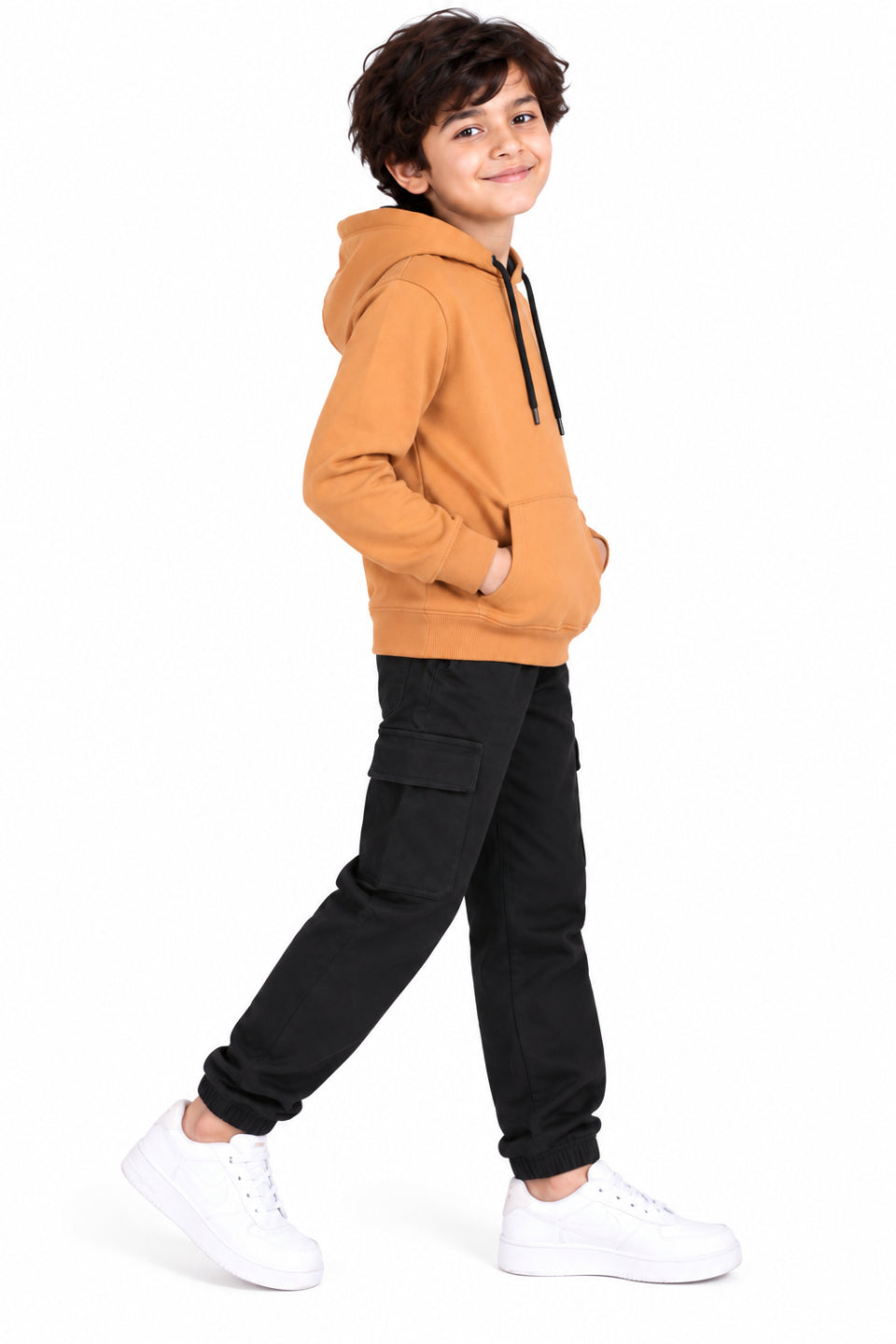 CHILNS Girls & Boys Orange Hooded Sweatshirt | Full Sleeves | Kangaroo Pocket | Drawstring Hood | Regular Fit