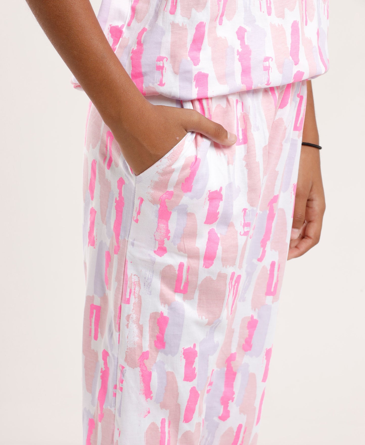 Printed Girls Half Sleeves Pyjama Set - Coord set -Pink Night suit