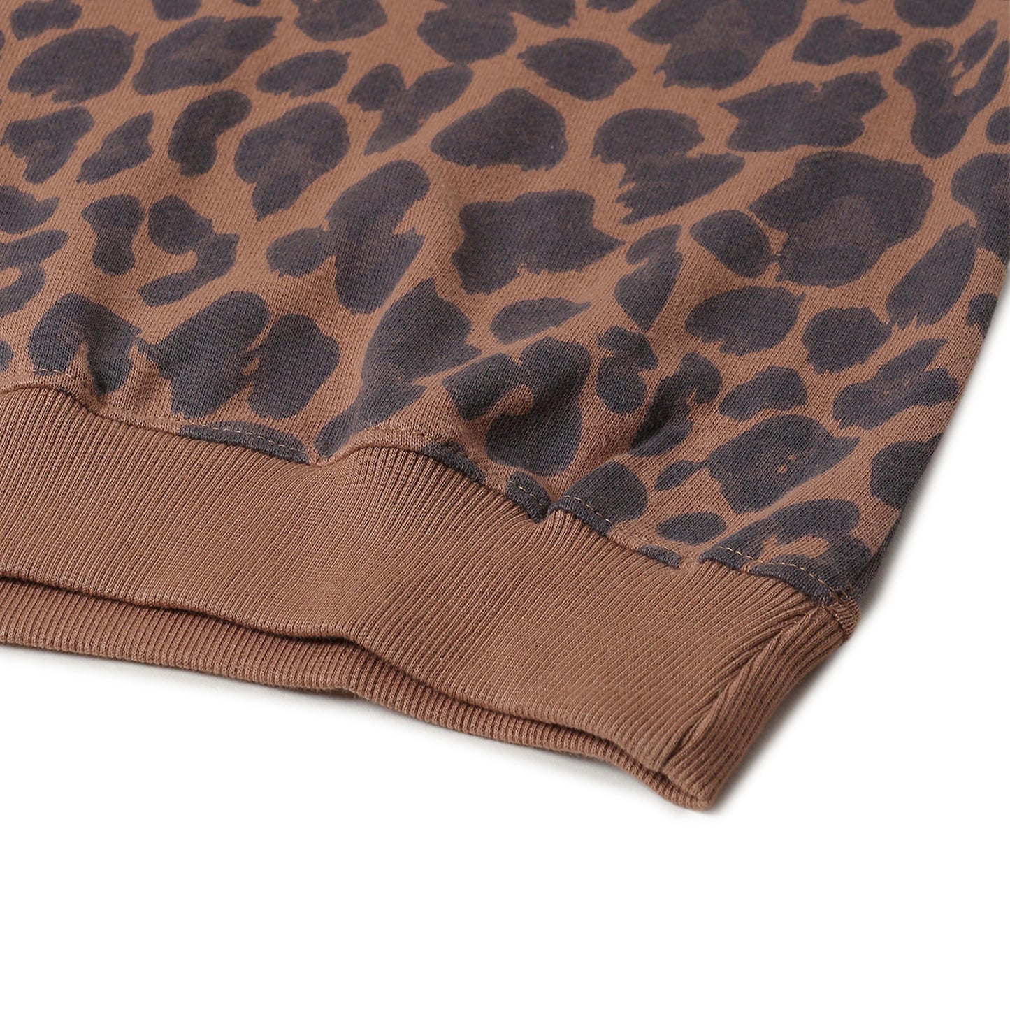 Girls Fleece Printed Round Neck Sweatshirt | Black Brown Animal Print