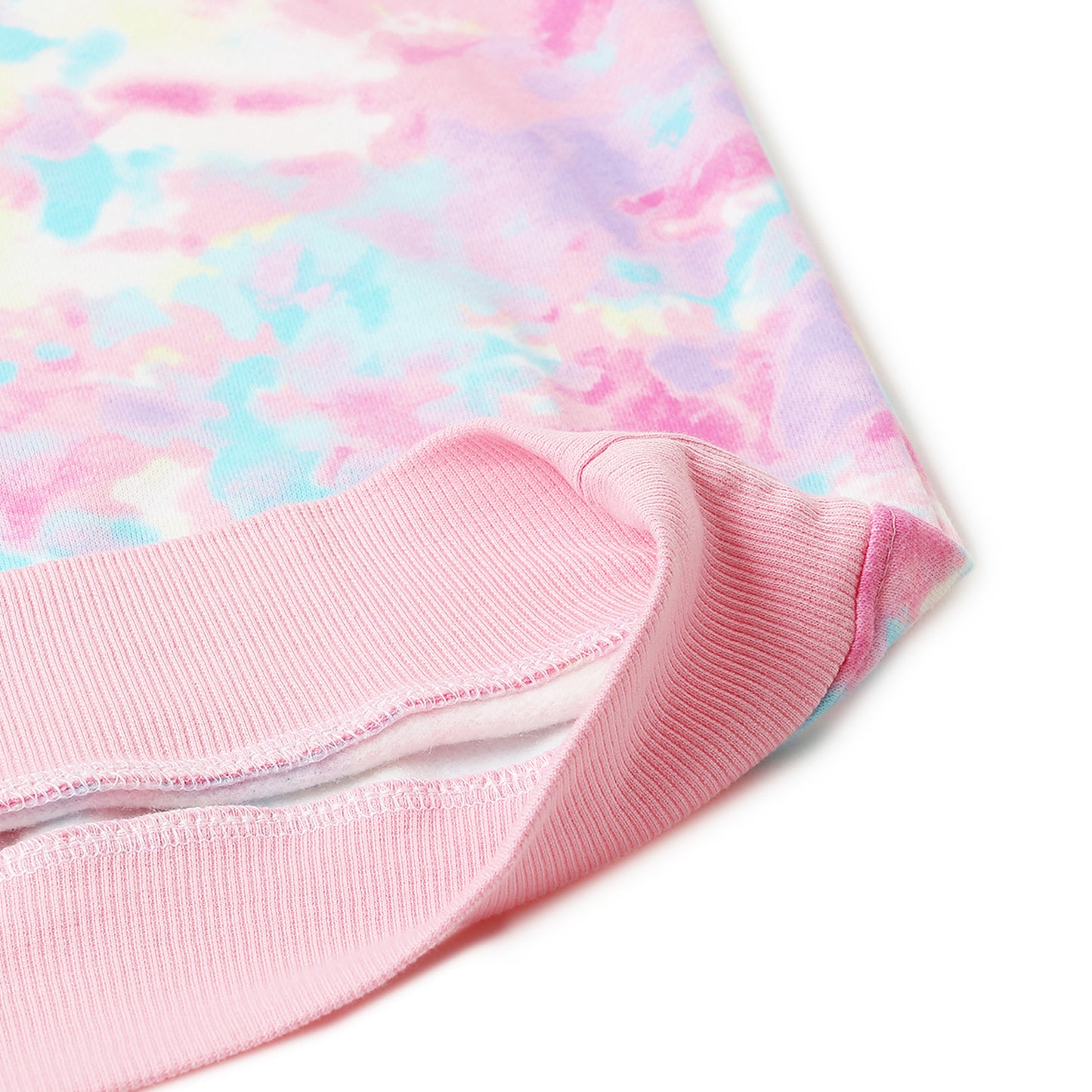 Girls Fleece Printed Round Neck Sweatshirt | Pink Tie Dye