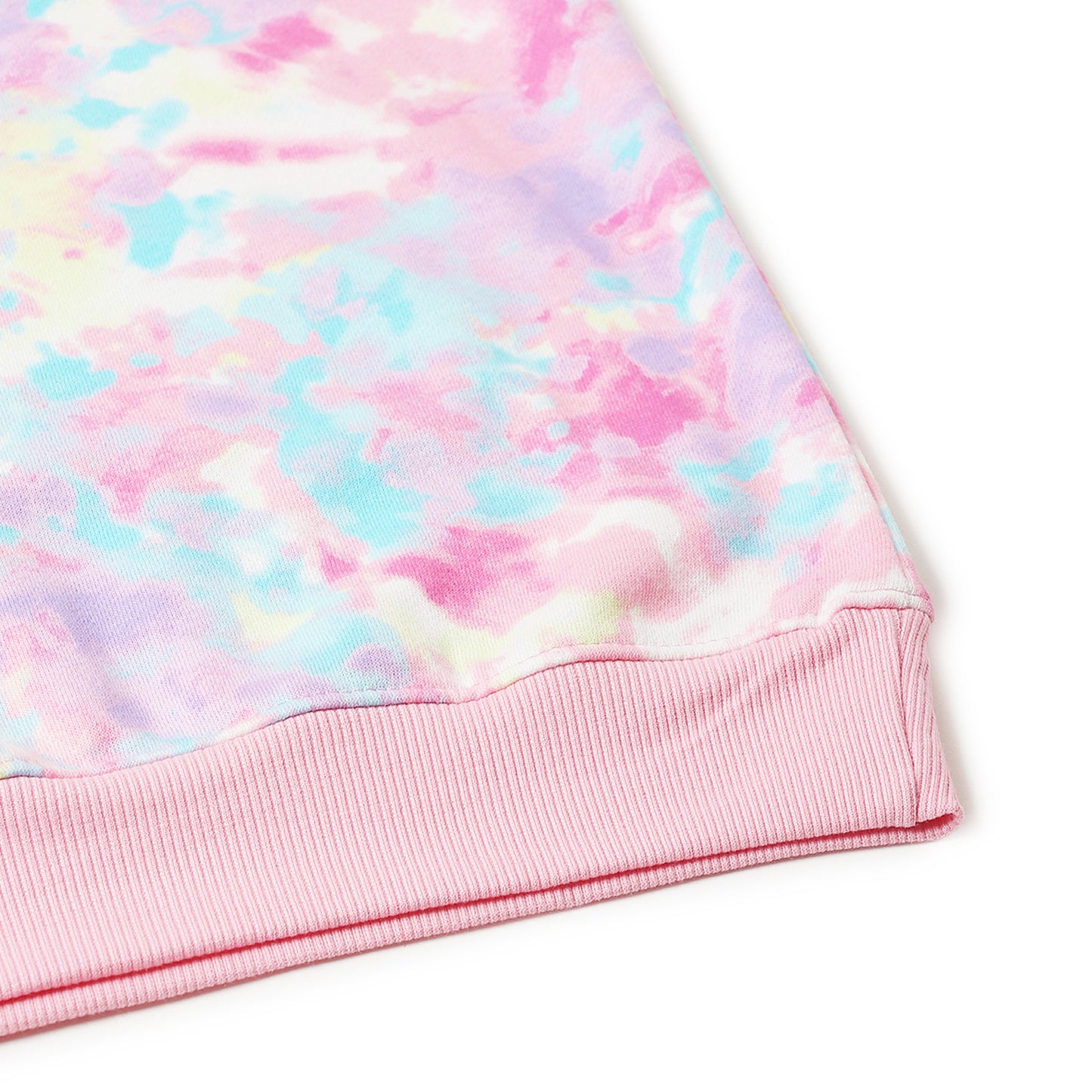 Girls Fleece Printed Round Neck Sweatshirt | Pink Tie Dye